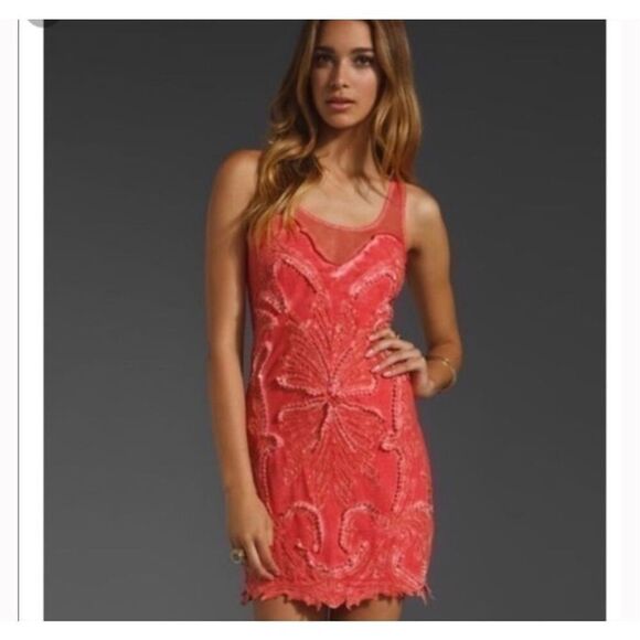 Free People Ice Ice Baby Embroidered beaded boho mini dress in pink lemonade siz - Picture 1 of 9